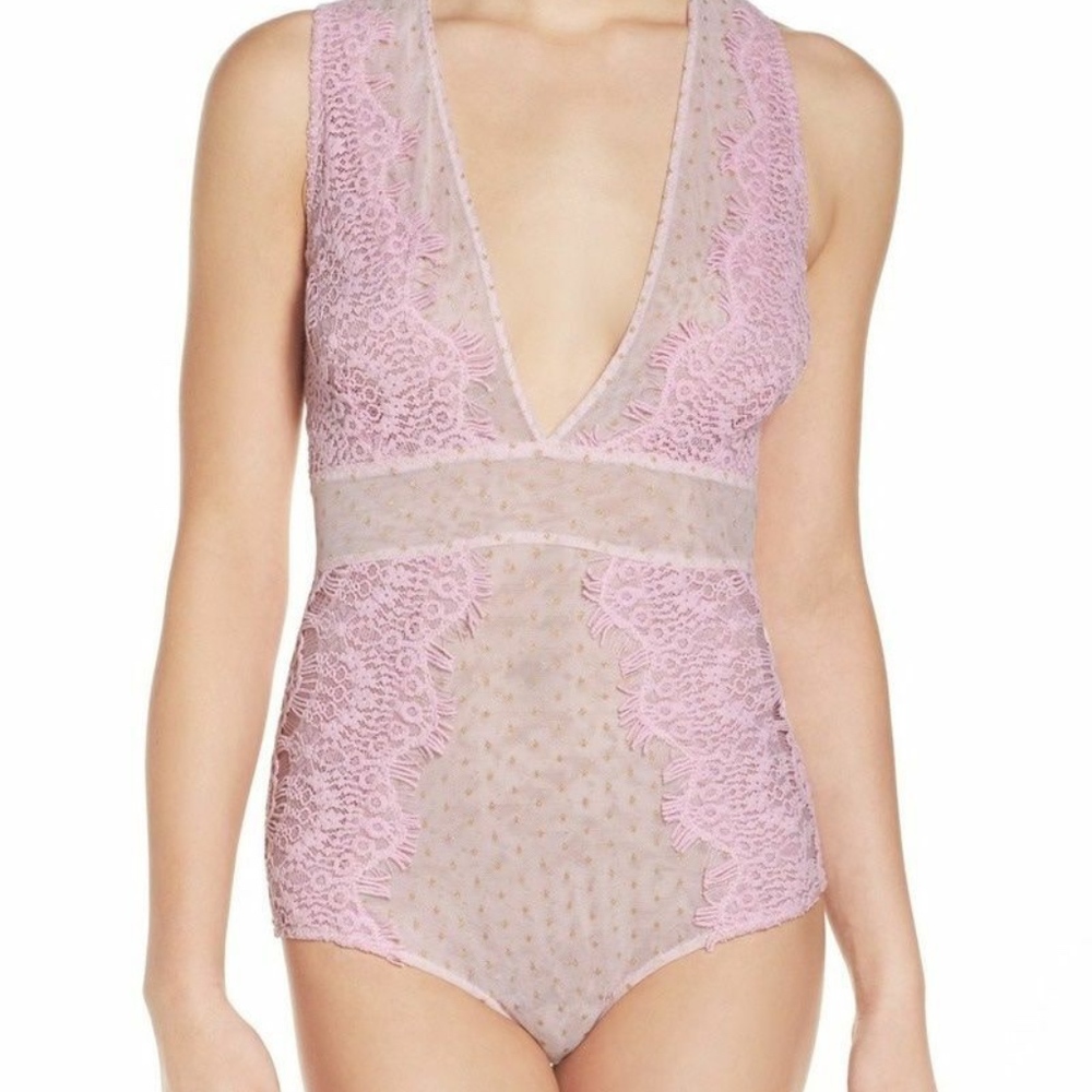 Free People Breaking Hearts Metllic Lce Bodysuit - Picture 1 of 5